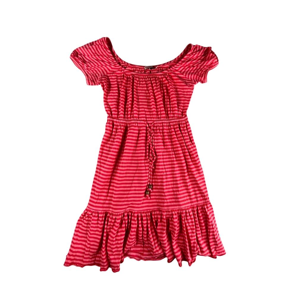 Juicy Couture Dress Womens Petite XS Pink Stripe Print Tiered Scoop Neck